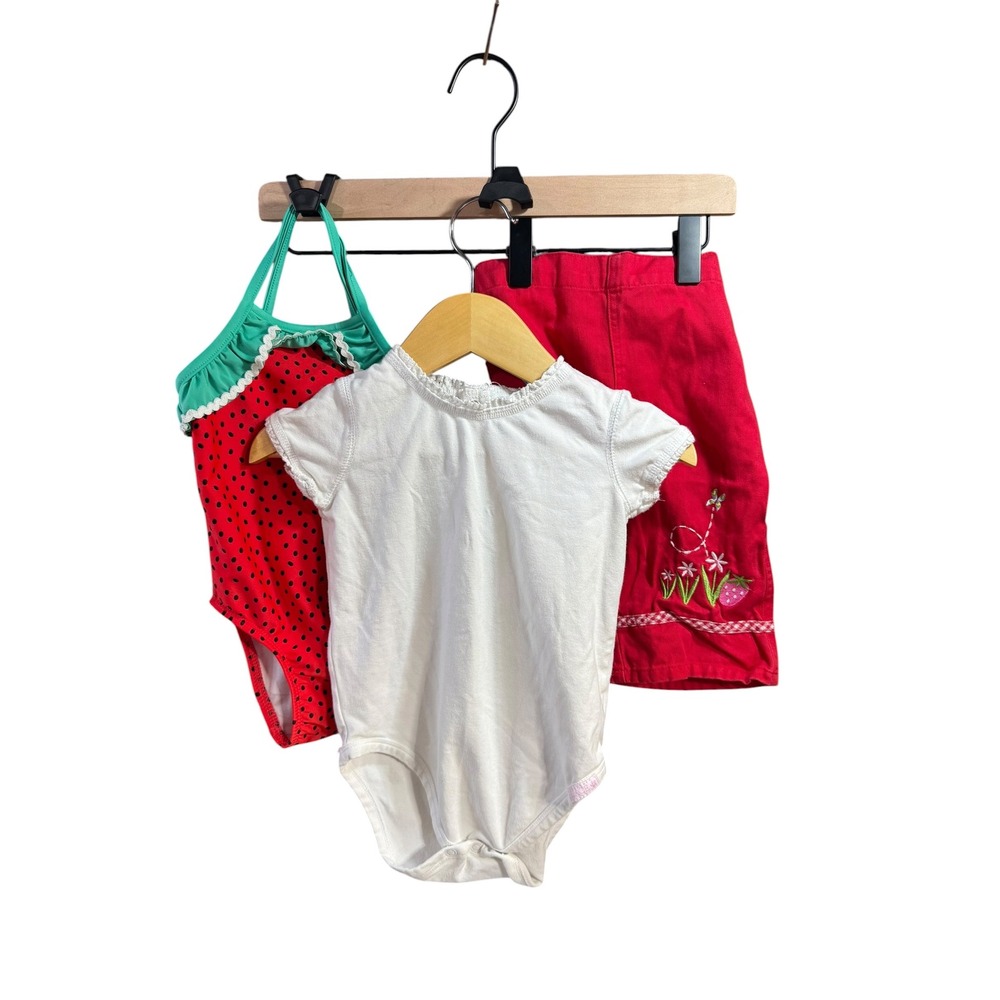 Strawberry Shortcake Baby Girls 18M Shorts Bodysuit Swimsuit Bundle Red White